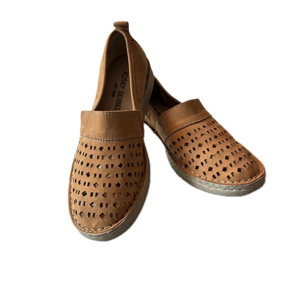 Josef Seibel Sofie 27 Leather Slip-On Flats Comfort Loafers Tan Women's 36 EUC